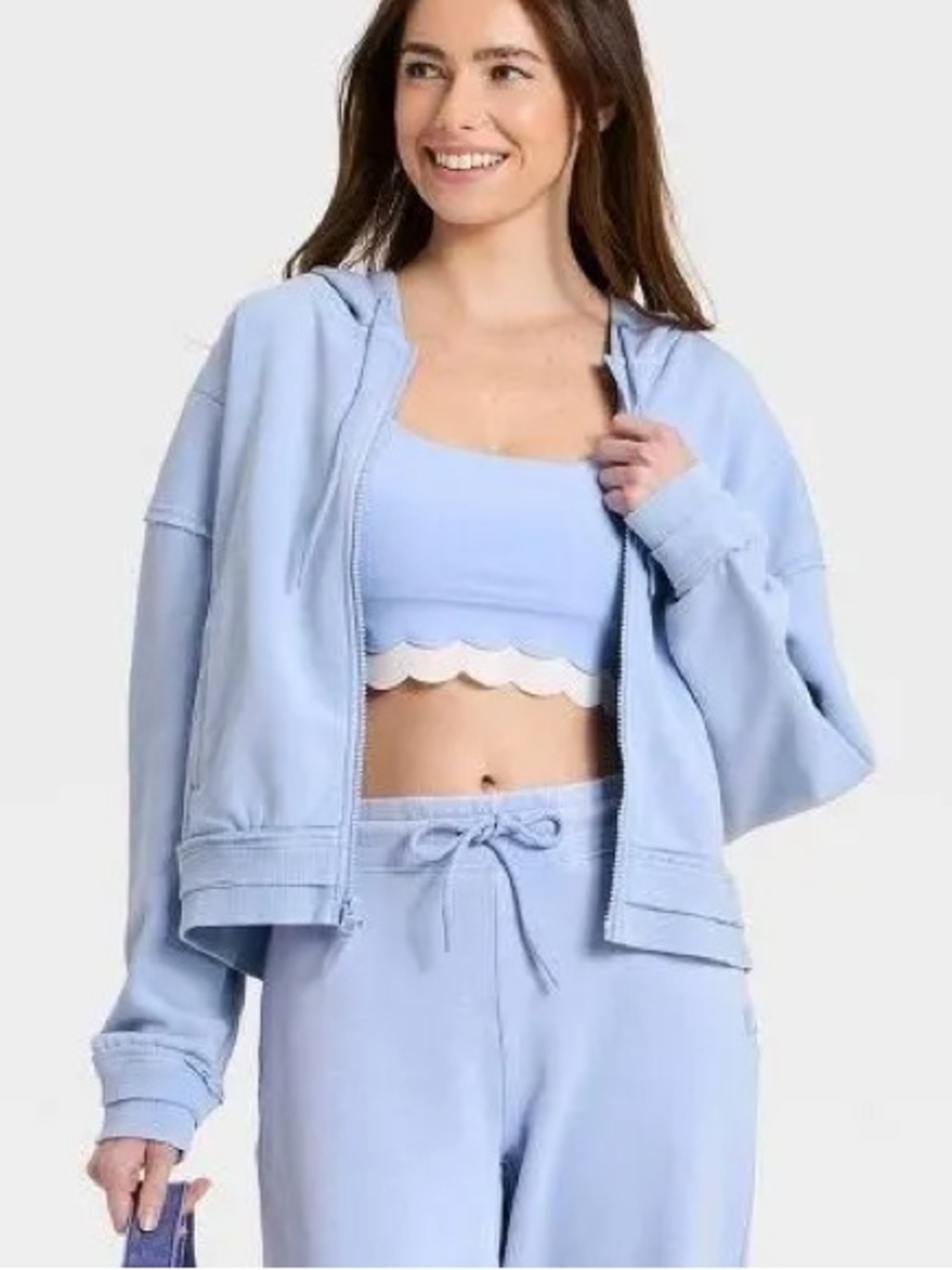 JoyLab Zip-Up Hoodie Jacket – Light Blue, Size Medium